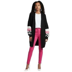 "Black Duster Cardigan with Pink and White  Leopard Print Sleeves